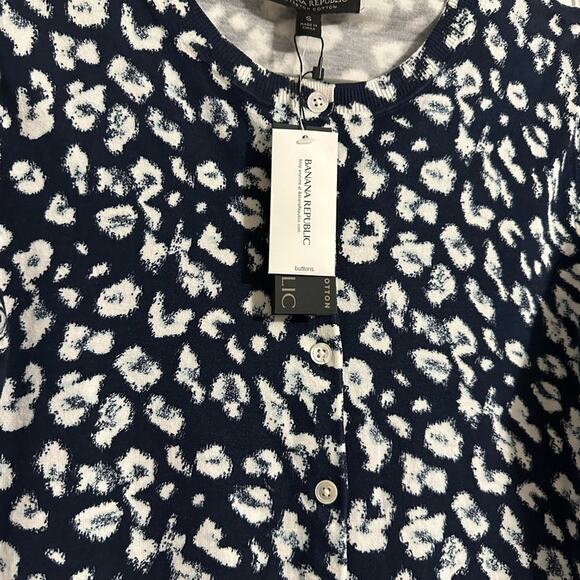 NWT Banana Republic Blue Cheetah Print Button Down Cardigan Sweater - Picture 3 of 5